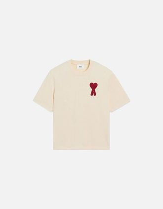 Ami Mens Mens Beige Ami Paris Ami de Coeur Red Patch T-Shirt - Cream - Size: 44