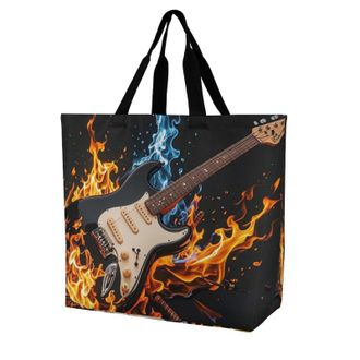 Generic Electric Guitar Music Handbag Waterproof Grocery Bag Eco Friendly Tote Bags For Picnic Travel Daily Use