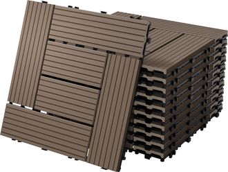 ECD Germany Ecd Germany - Baldosas De Patio Wpc De 30x30 Cm 33 Piezas Por 3m&sup2; Con Aparencia De Madera Mosaico Marr&oacute;n Oscuro Con Sistema De Drenaje Y Instalaci&oacute;n M