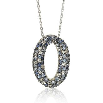 Suzy Levian Sapphire and Diamond Accent in Sterling Silver Petite Oval Pendant