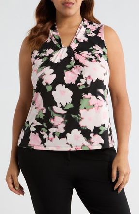 Kasper Floral Print Knot Front Sleeveless Top in Black Multi at Nordstrom, Size 1 X