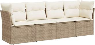 vidaXL Juego De Sof&aacute;s Jard&iacute;n Con Cojines 4 Pzas Rat&aacute;n Sint&eacute;tico Beige Vidaxl