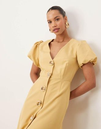 Sister Jane Sister Jane embellished button up midi dress in yellow