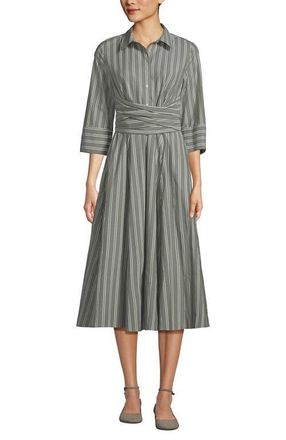Lands End Poplin Midi Wrap Front Dress in River Stone Double Stripe at Nordstrom, Size 12P