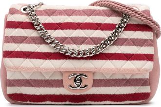Chanel Pre-owned Jumbo Stripe Jersey Felt and Rope Flap Satchel - Dames - Vintage Schoudertas - Roze - ONE Size - Vintage