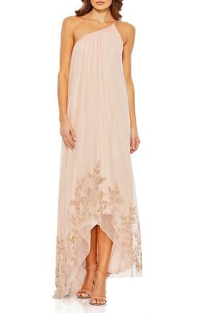 Mac Duggal Asymmetrical One Shoulder Beaded Hem Mesh Gown in Rose at Nordstrom, Size 12