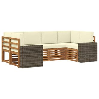 vidaXL Conjunto De Sof&aacute; Seccional 6 Pcs Natural Y Crema Poli&eacute;ster Vidaxl