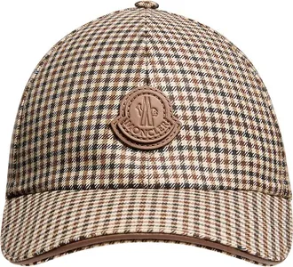 Moncler Moncler Check Wool Baseball Cap, Men, Beige, Size: One Size
