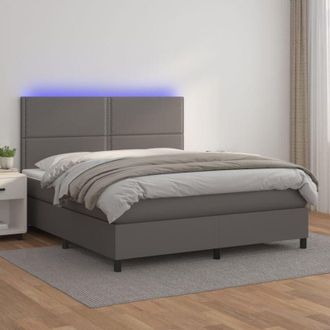 vidaXL Vidaxl - Cama Box Spring Colch&oacute;n Y Led Cuero Sint&eacute;tico Gris 140x200 Cm