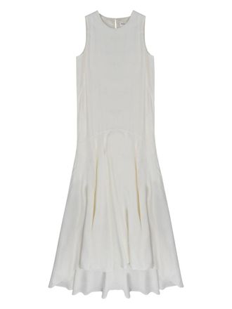 P.A.R.O.S.H. Sleeveless Midi Dress With Ruffled Hem And Round Neckline