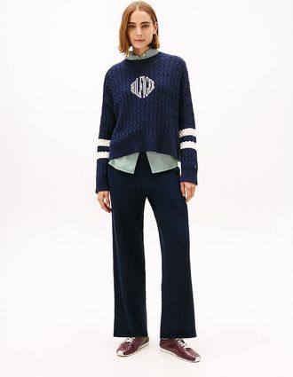 Tommy Hilfiger Womens Cable Knit Sweater Pant - Navy - L