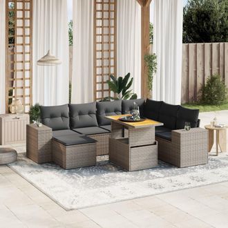 vidaXL Vidaxl - Set De Sof&aacute;s De Jard&iacute;n 8 Pzas Y Cojines Rat&aacute;n Sint&eacute;tico Gris