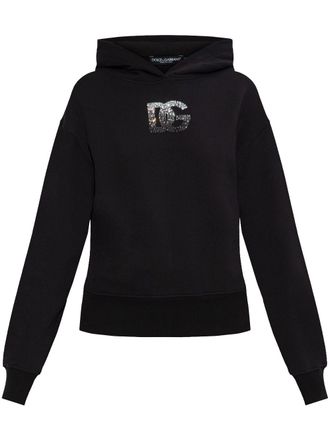 Dolce & Gabbana logo-appliqu&eacute; hoodie - women - Cotton - 44 - Black