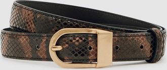Reiss Brown Snake-effect Leather Belt, XL