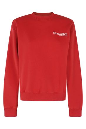 Sporty & Rich Red Modern Printed Logo Crew Neck Cotton Sweatshirt
