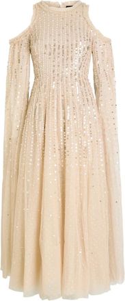 Needle & Thread sequin ruffled midi dress - women - Recycled Polyester - 10 - Neutrals