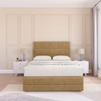 Sloomy Monaco Plush Bed Set, No Drawers Mattress & 26 Headboard in Light Brown | Size: Super King
