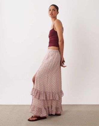 Miss Selfridge Gonna lunga a quadri con volant-Multi