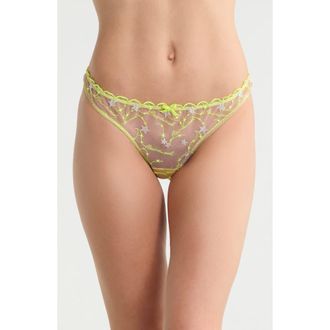 Fleur du Mal Etoile Embroidered Thong in Neon Yellow at Nordstrom, Size 5