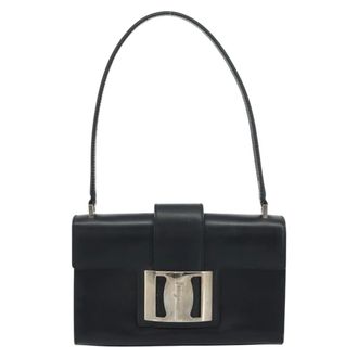 Ferragamo Vala Leather Black Leather Handbag (Pre-Owned)