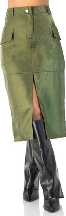 Ivonne Midi Skirt with Front Slit in Olive Green at Nordstrom, Size 14