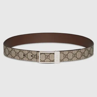 Gucci Reversible Belt With Rectangular Buckle, Size Gucci 100, Beige, GG Canvas