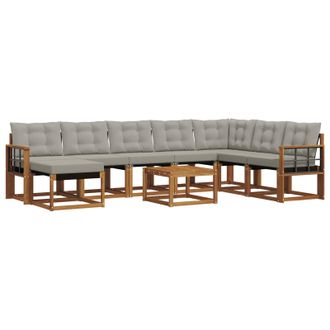 vidaXL Conjunto De Sof&aacute;s De Exterior 9 Pcs Gris Natural Y Claro Vidaxl