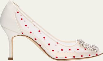 Manolo Blahnik Hangisi Polka-Dot Mesh Pumps