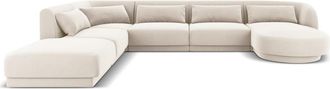 BLOOMINGLOFT Grosses 7-Sitzer Design Panorama Sofa Tulum mit lange Seite links, mit Samtbezug