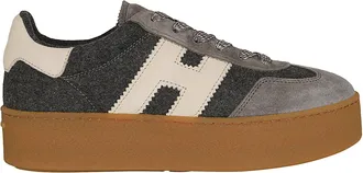 Hogan Gray Suede Boiled Wool H698 Platform Sneakers