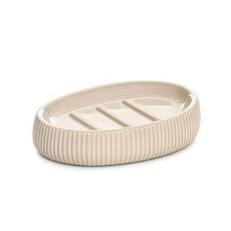 KASANOVA Porta sapone rigato in ceramica, beige