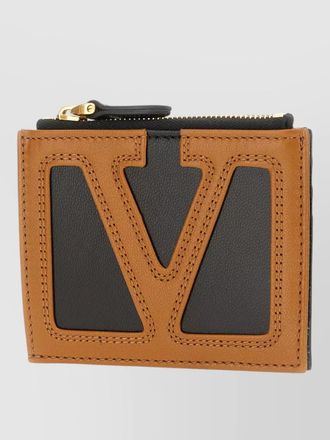 Valentino Garavani leather card holder contrast stitching detail