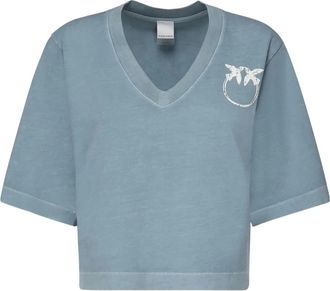 Pinko T-shirt con scollo a V e logo - Blu
