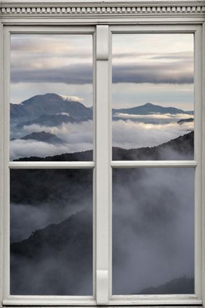 Queence Wandsticker »Nebelige Berge« Wandsticker, Wandbild, selbstklebend, 3D, Fenster