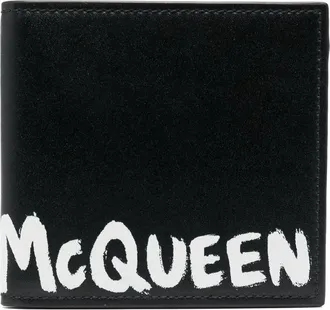 Alexander McQueen Graffiti logo-print bi-fold wallet - men - Calf Leather - One Size - Black