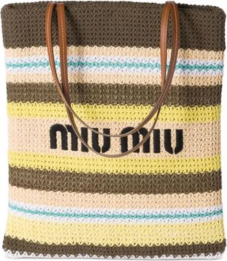 Miu Miu Borsa tote a righe - Grigio