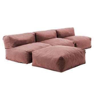 Oviala Sof&aacute; de esquina fijo modular con 3 sillones y 1 puff terracota