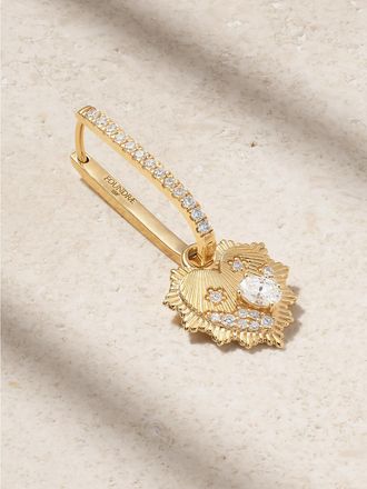 Foundrae Orecchino Singolo In Oro 18 Carati Con Diamanti Heart Love Token Mini Medallion + Large Pave Fob