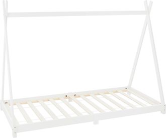 ML Design Cama infantil tipi 90x200x16cm blanco con colchón y tejado de tienda