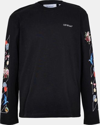 Off-white Mens Off White Embroidered Crew Neck Long Sleeve Jersey T-Shirt in Black-White - Size X-Large