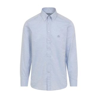 Etro Roma Logo Shirt - Heren - Casual Overhemden - Blauw - 2XL - Katoen - Overhemden