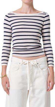 Citizens Of Humanity Stripe Boat Neck Long Sleeve Rib T-Shirt in Azure Stripe at Nordstrom, Size X-Small