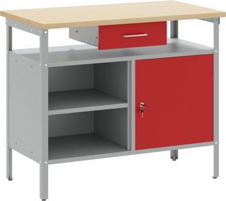 vidaXL Vidaxl Banco De Trabajo Puerta Con Cerradura Acero Rojo 100x55x85 Cm