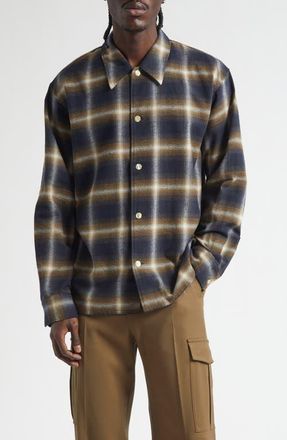 Second/Layer Logan Ombr&eacute; Check Flannel Button-Up Shirt in Olive/Black Check at Nordstrom, Size 40 Us