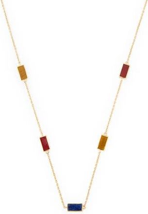 Jan Leslie Five Stations Rectangle Dash Necklace In Sterling 18K Gold Overlay in Multi at Nordstrom