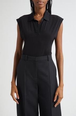 Vince Cap Sleeve Johnny Collar Polo in Black at Nordstrom Rack, Size Medium