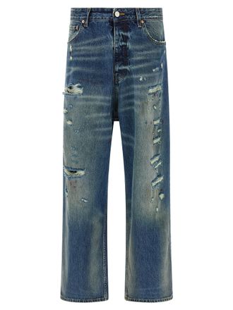 VETEMENTS Mens Blue Distressed Baggy Jeans