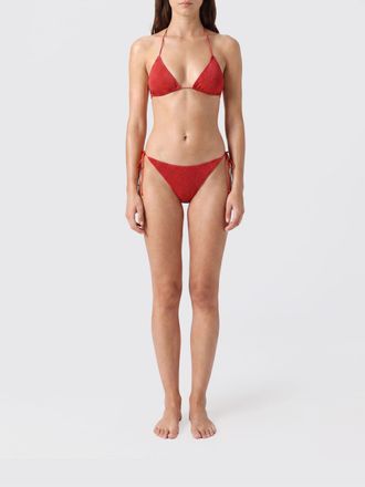 Os&eacute;ree Bikini a triangolo in lurex color corallo con ricamo di perline