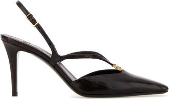 Fendi Dark Brown Leather Fendi F Fold Pumps