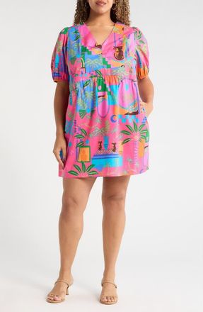 Sugarlips Lanus City Jerome Shift Minidress in Fuchsia-Multi at Nordstrom, Size 3 X